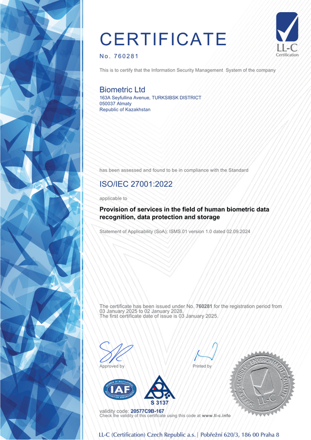 Certificado ISO/IEC 27001:2022 n.º 760281