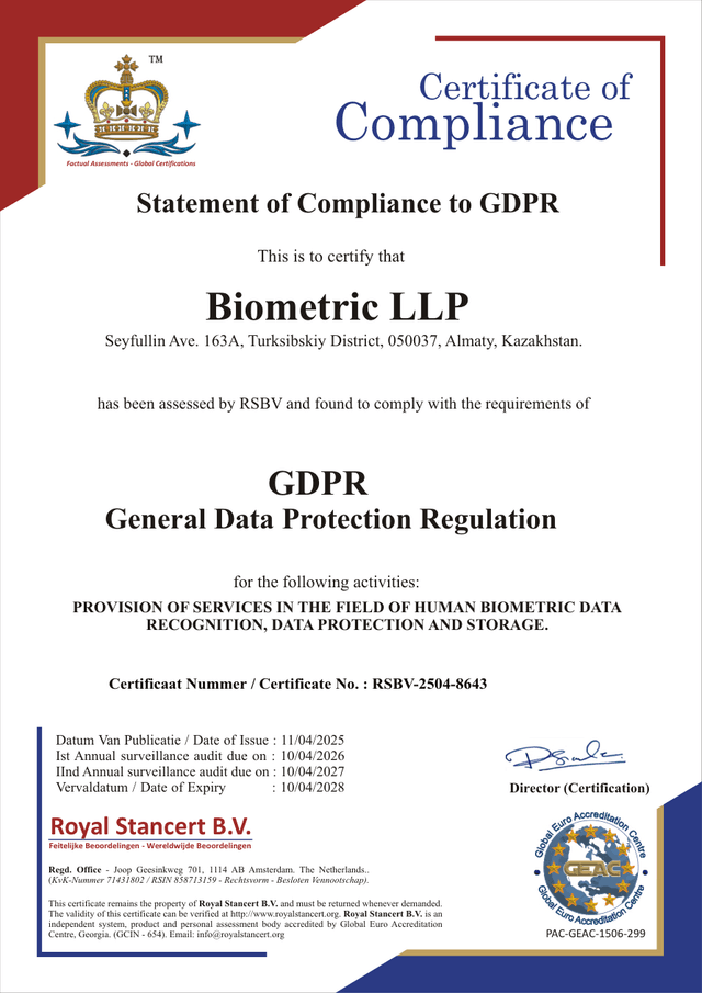 Certificado de cumplimiento del RGPD